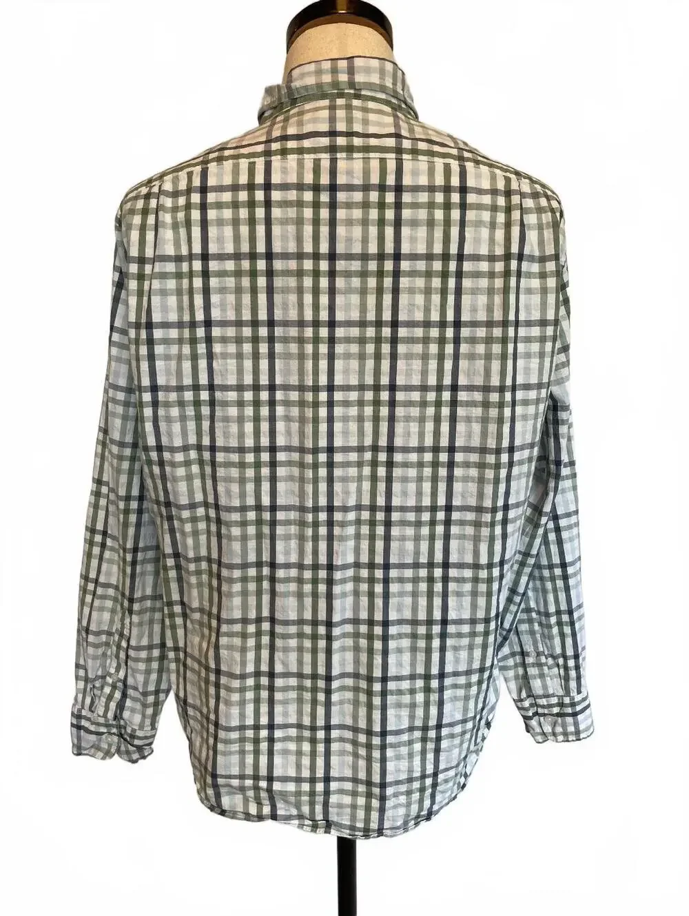 J.Crew Classic Flex Washed Green White Plaid Button Down Shirt Men’s XL Stretch